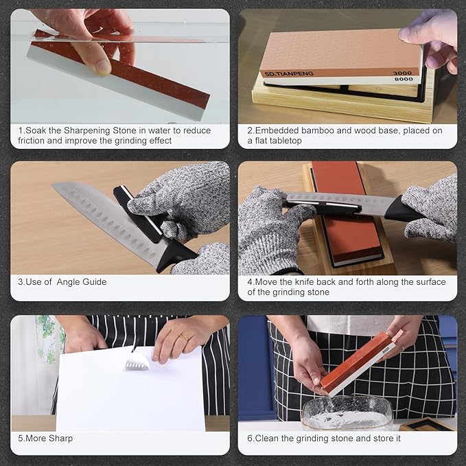Knife Sharpening Stone - Dual Grit Whetstone 400/1000 3000/8000, Knife Sharpening Stone Set, Tpstone Knife Sharpener Tool,Easy to Use