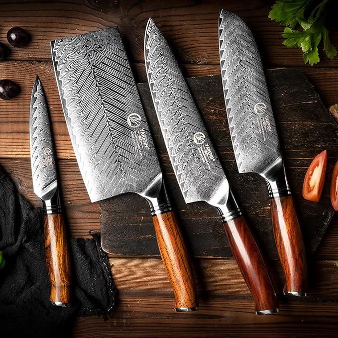 YARENH Knife Set with Magnetic Block 5 Piece, Professional Kitchen Knife Set, 73 Layers Damascus High Carbon Stainless Steel, Natural Sandalwood Handle, Sharp Chef Knife