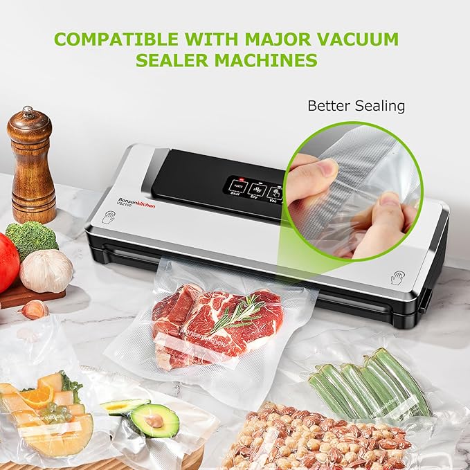Bonsenkitchen Precut Vacuum Sealer Bags, 100 Gallon 11" x 16" Food Sealer Bags, Food Grade, BPA Free, Heavy Duty, Customized Vacuum Bags for Vac Storage, Meal Prep or Sous Vide Cooking, VB3214