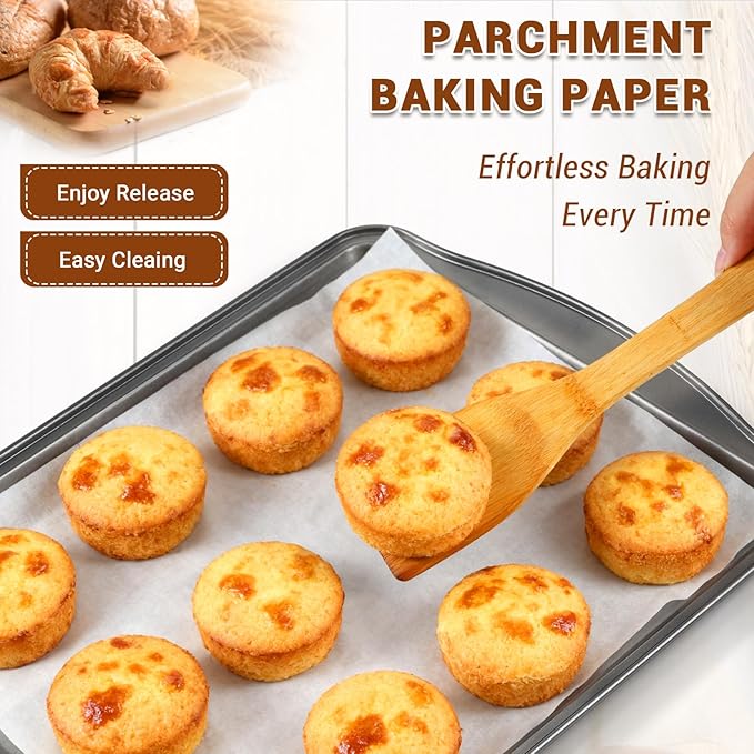 BEWOS Baking Sheet Pans With Racks Set - Including 17.6 × 12 × 1.26 Inch Carbon Steel Baking Sheet, Set of 106 (3 Sheets + 3 Cooling Racks + 100 Parchment Paper), Nonstick Bakeware sets for Baking
