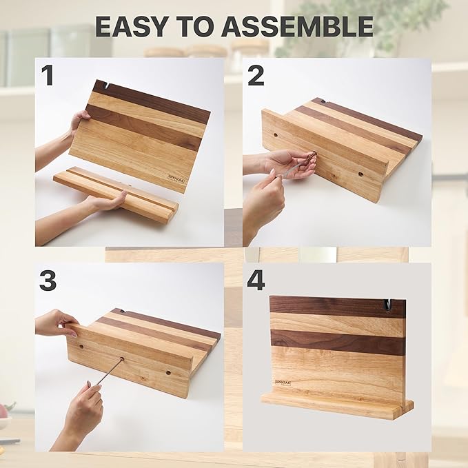 BRENZAA Magnetic Knife Block, Thick Wood Kitchen Knife Holder Stand with Strong Magnets, Multifunctional Double Side Knife Storage Organizer for Kitchen