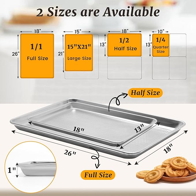6 Pack Full Size Aluminum Perforated Baking Sheet Pan, 26"×18" Cookie Sheets For Oven in Bakery, Restaurant & Kitchen