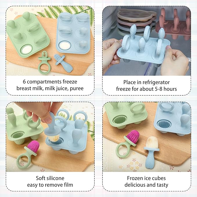 Silicone Toddlers Popsicle Molds with Sticks, 2Packs Mini Popsicles Molds for Baby Breastmilk Popsicle Molds for Teething Relief, Frozen Treats Maker Popsicle Maker Ice Pop Mold for Babies Kids