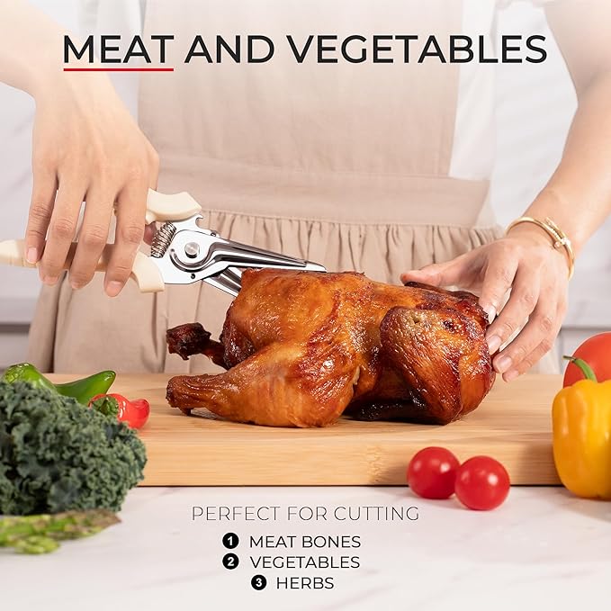 OOU White Bear Kitchen Scissors, All Purpose Heavy Duty Sharp Kitchen Shears Dishwasher Safe, Cooking Shears for Meat Chicken Fish Poultry Herb Bread