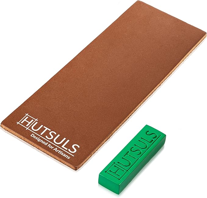 Hutsuls Brown Leather Strop with Compound - Get Razor-Sharp Edges with Stropping Kit, Green Honing Compound & Vegetable Tanned Two Sided Knife Sharpener Step-by-Step Guide Included