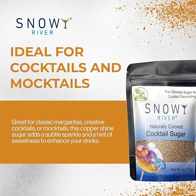 Snowy River Copper, Cocktail & Margarita Sugar Rimmer - Vibrant Color Glass Rimming Sugar with Medium Crystal Texture - 4oz