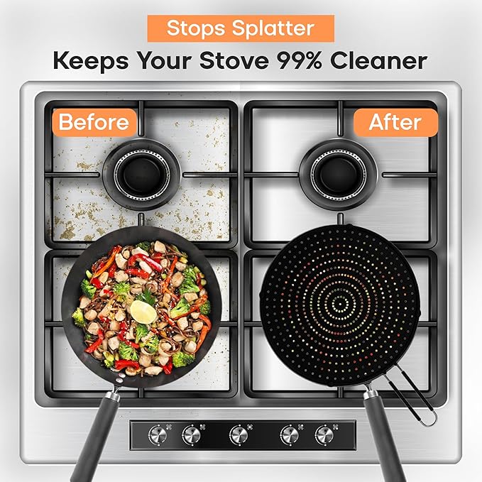 Frying Pan Splatter Screen | USA Brand | 13-Inch Black, Fit Pans (12" to 13") Silicone Grease Splatter Guard for Frying Pan and Stove by Beckon Ware