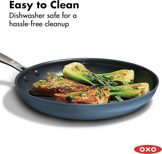OXO Enhanced 10” Nonstick Frying Pan Skillet, Ceramic PFAS-Free Cookware, Stainless Steel Handle, Eggs & Omelets, Dishwasher & Oven Safe, Storm Blue