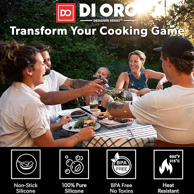 DI ORO Silicone Turner Spatula Set - Forever Warranty - Kitchen Spatulas for Nonstick Cookware - 600°F Heat-Resistant & BPA Free - Flexible & Thin Flippers for Turning Eggs & Pancakes (6 Piece, Black)