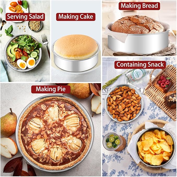 LIANYU 6 Inch Round Cake Pan, Stainless Steel Baking Layer Cake Pan Tin, Heavy Duty Metal Round Tier Baking Tins, 2In Tall, Oven & Dishwasher Safe
