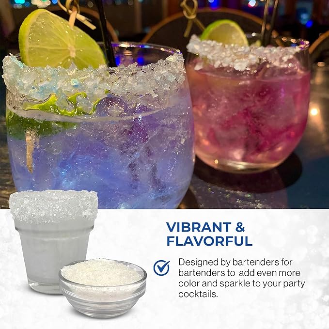 Snowy River Pearl, Cocktail & Margarita Sugar Rimmer - Vibrant Color Glass Rimming Sugar with Medium Crystal Texture - 8oz