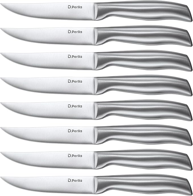 D.Perlla Steak Knives, Super Sharp Straight Edge Steak Knife Set of 8, Professional Straight Edge Kitchen Table Dinner Knives, Elegant High Carbon Stainless Steel Kitchen Steak Knife Set, 4.5IN