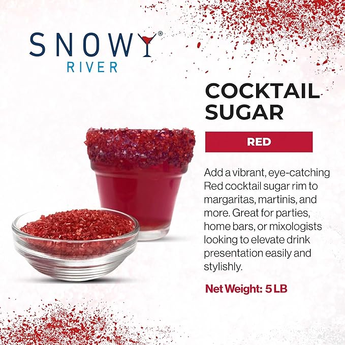 Snowy River Red, Cocktail & Margarita Sugar Rimmer - Vibrant Color Glass Rimming Sugar with Medium Crystal Texture - 80oz