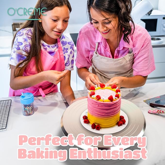 O’Creme Cake Turntable Stand, 12 inch – Heavy-Duty Aluminum Alloy Rotating Turn Table Display Lazy Susan for Decorating Cakes & Cupcakes with Non-Slip Base- Ideal for Weddings, Birthdays
