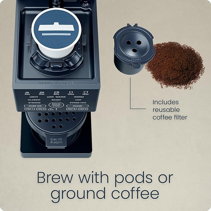 Chefman Caffeinator Single Serve Coffee Maker, Brew Kcups & Grounds, Drip Coffee Machine with Brew Strength Settings, Iced Coffee Function, 48 oz. Removable Water Reservoir - Includes 4 Filters