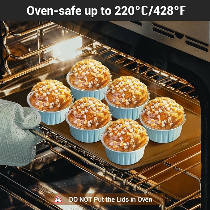 EUSOAR Aluminum Cups with Lids, 50pcs 5oz 125ml Foil Cupcake Baking Cups, Muffin Liners Cups with Lids, Disposable Foil Ramekins Pans, Aluminum Foil Cupcake Holders