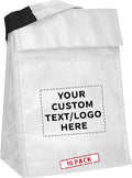 DISCOUNT PROMOS 10 Hook and Loop Insulated Lunch Bags Set - Customizable Text, Logo - Polyester, Durable, Vibrant, Reusable - White