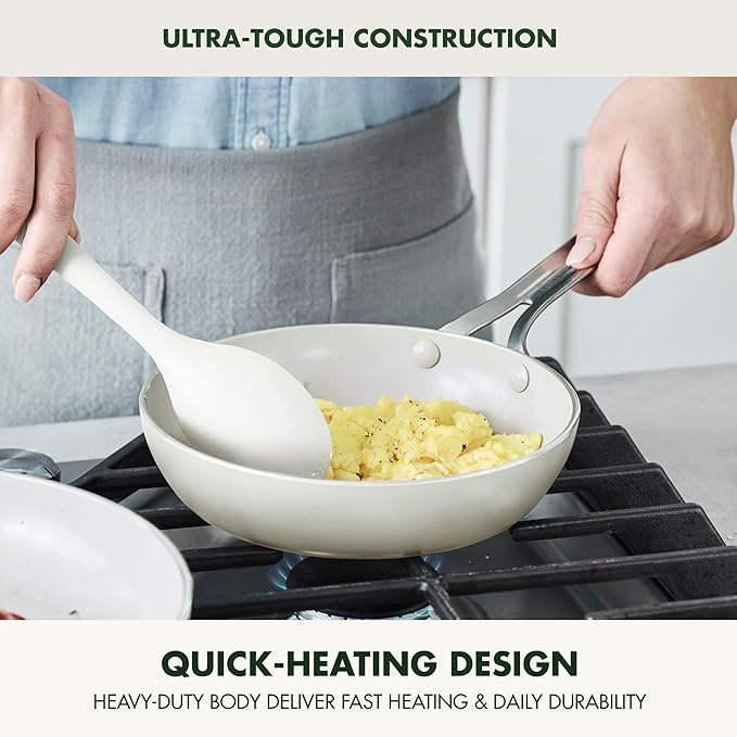 GreenPan Nova 8” Frying Pan Skillet, Induction Suitable Diamond Infused PFOA and PFAS-Free Nontoxic Ceramic Nonstick, Dishwasher and Oven Safe Fry Pan, Quick Even Heating, Cream White