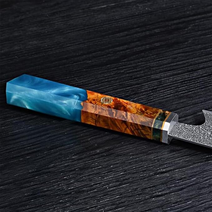 Seido Knives Kiritsuke Damascus Steel Chef Knife Epoxy Resin Stabilized Wood Handle Professional Kitchen Knife VG10 High Carbon Stainless Steel, Sapphire Blue