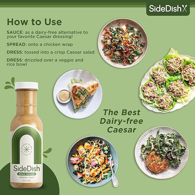 SideDish Miso Caesar Dressing (Pack of 3) – Seed Oil Free Salad Dressing Made w/Avocado Oil – Refined Sugar Free, Dairy & Gluten Free Dip & Marinade – Paleo Honey Mustard Dressing for Dips, Sauces
