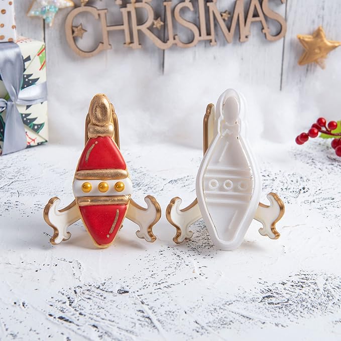 Flycalf Christmas Cookie Cutters Bulb Shapes with Plunger Stamps Holiday PLA Baking Accessories Cutter Molds Gifts Decorative Party 3.5" Kitchen Cake Supplies