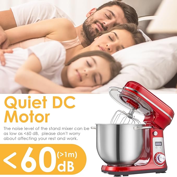 Biolomix Kitchen Electric Stand Mixer, 6 Speed Tilt Head Food Mixer with 6.5 QT Stainless Steel Bowl, Dough Hook, Flat Beater, Whisk and Anti Splash Cover, (6.5QT, Red)