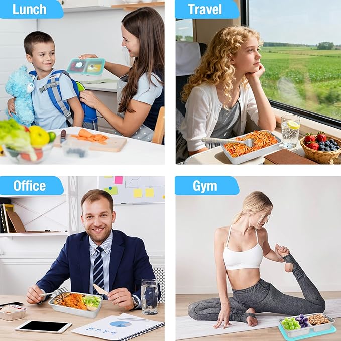 4 PCS Stainless Steel Snack Containers with Lids, Reusable Double Compartment Grab and Go Bento Lunch Box for Adult (4 Snack Containers)