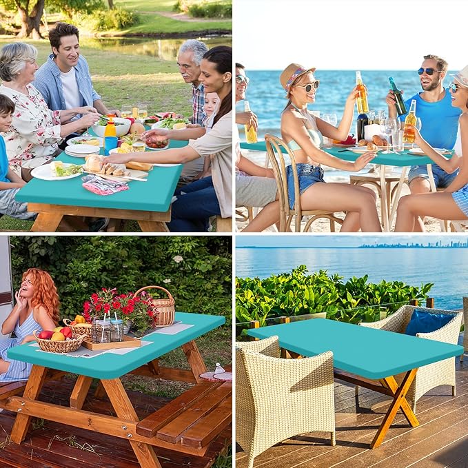 homing Rectangle Table Cloth Cover, Waterproof Polyester Elastic Fitted Tablecloth, Fits for 8 Foot Folding Tables, Washable Table Protector for Picnic, Camping, Outdoor (Turquoise, 30" x 96")