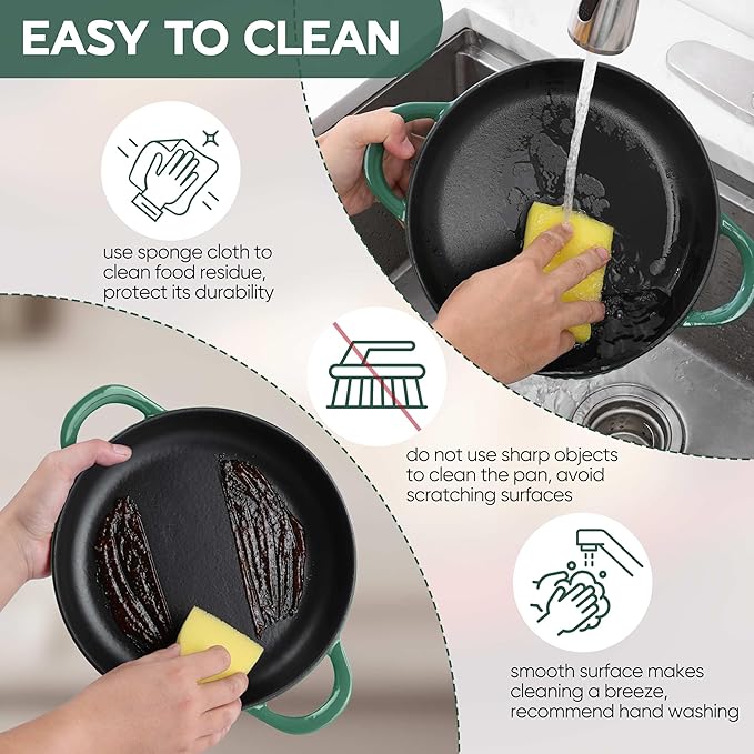 E-far Dutch Oven for Sourdough Bread Baking, 6 Qt Round Enameled Cast Iron Dutch Oven for Homemade Artisan Bread, Dome Lid & Shallow Base, Matte Black Interior & Durable, Oven-Safe to 500℉, Dark Green
