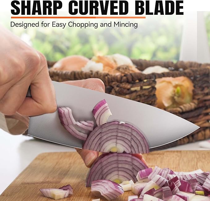 TUO Rocker Knife, 7 inch Salad Chopper Chef Knife for Herb Rocking and Veggie Chopping, Vegetable Cleaver in High Carbon Steel with Ergonomic Handle - Fiery Phoenix Series