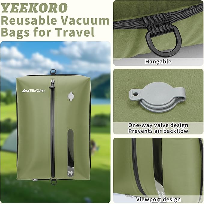 Vacuum Bag for Travel, Professional IPX8 Waterproof Reusable Vacuum Compression Bags for Travel Suitcases, Durable Space Saver Bag(3 PACK,With Pump)