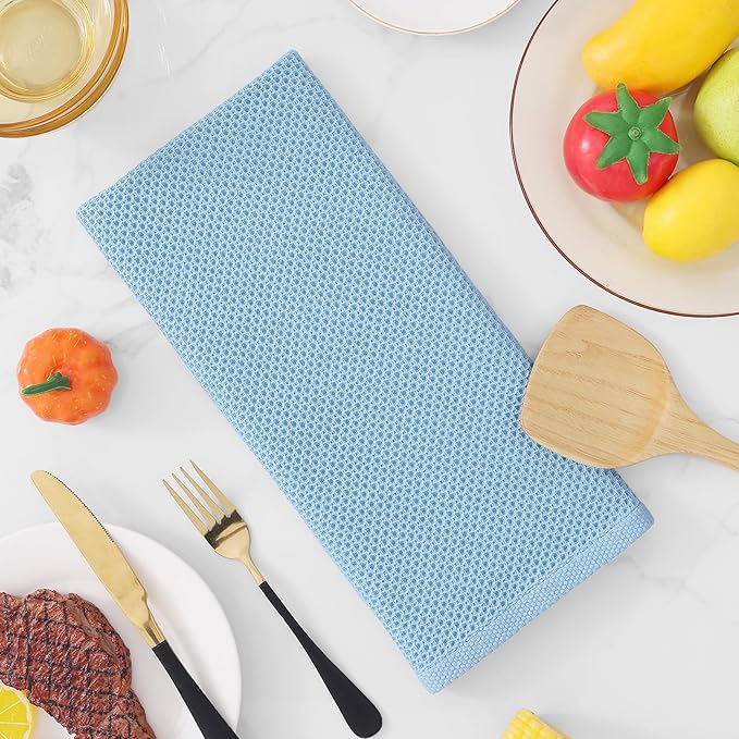 Homaxy 100% Cotton Waffle Weave Kitchen Dish Towels, Ultra Soft Absorbent Quick Drying Cleaning Towel, 13 x 28 Inches, 6-Pack, Sky Blue