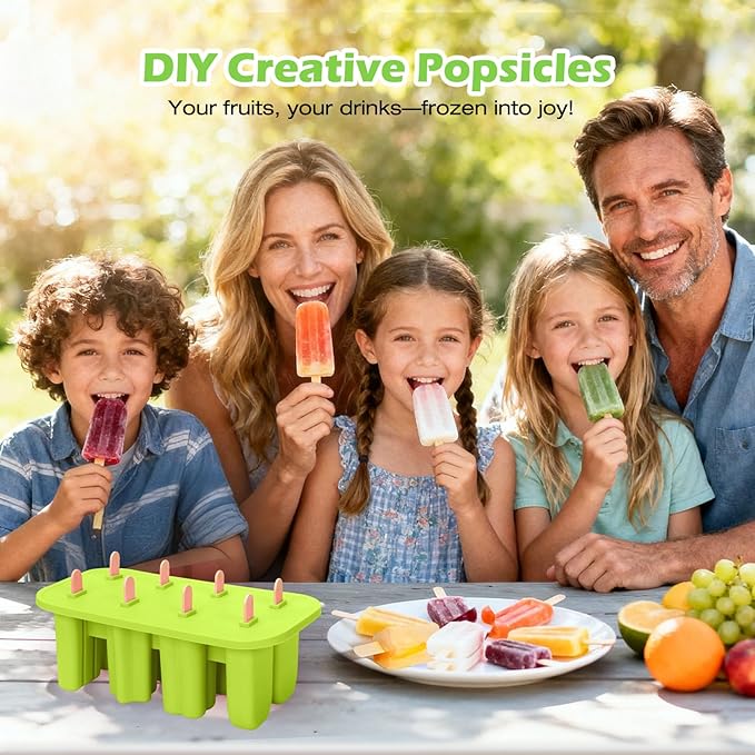 Popsicles Molds, 8-Cavity Silicone Popsicle Molds with 50 Sticks, BPA-Free Ice Pop Mold Popsicle Maker with Funnel & Cleaning Brush for Kids Adult Teens