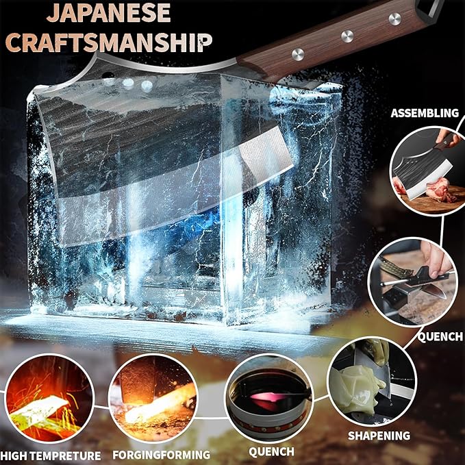 7.68" Meat Cleaver Knife for Meat Bone Cutting,Full Tang Japanese Chef Chopping Knife,Heavy Duty Butcher Axe Bone Breaker, Hand Forged Chopper for Kitchen,Gifts for Men