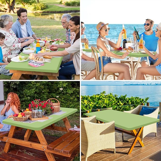 homing Rectangle Table Cloth Cover, Waterproof Polyester Elastic Fitted Tablecloth, Fits for 6 Foot Folding Tables, Washable Table Protector for Picnic, Camping, Outdoor (Sage Green, 30" x 72")