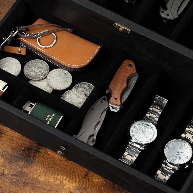 Knife Display Case, 2-Layer Pocket Knife Case Display & Storage Knives, Solid Wood Knife Case for Collections, Gift for Boyfriend Fathers Day Birthday Gifts(Black)