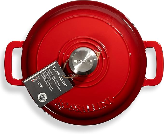 Signature Enameled Cast Iron Dutch Oven, Non-Stick Serving Pot with Tight Fitting Lid for Perfect Roasting, Baking, Sauteing, and Bread Making | 3.5Q (3.3L) - Red
