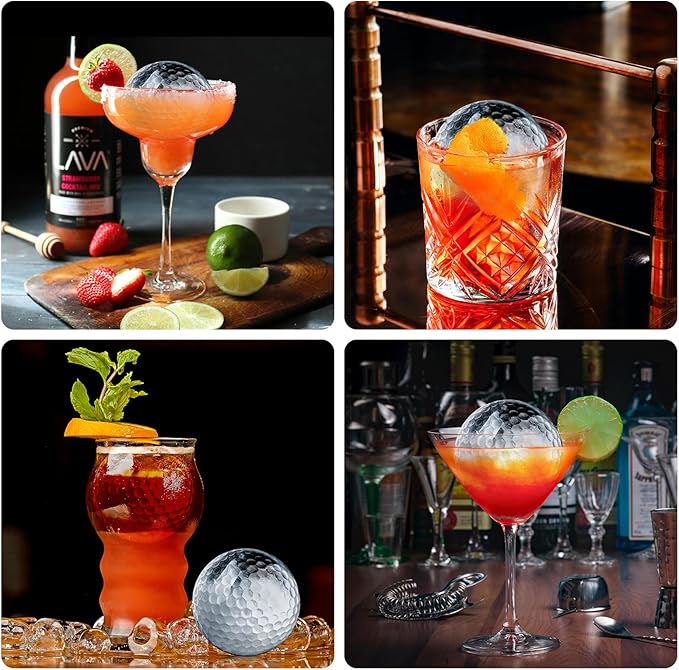 4 Holes Ice Cubes Silicone 2.5 inch Golf Ball Ice Cube Molds for Whiskey, Cocktails, Beer, Golf Gift, Party Tray with Funnel