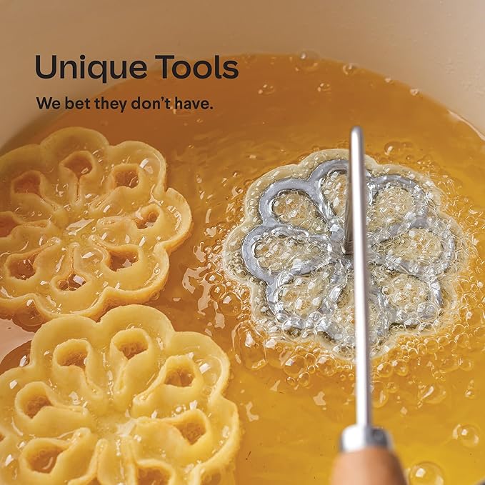 Swedish Rosettes Cooking Gift Set | Bunuelos Mold Baking Gifts for Mom Rosettes Iron Set with Handle for Chefs Funnel Cake Kit for Scandinavian Cookies and Traditional Waffle Present for Mom