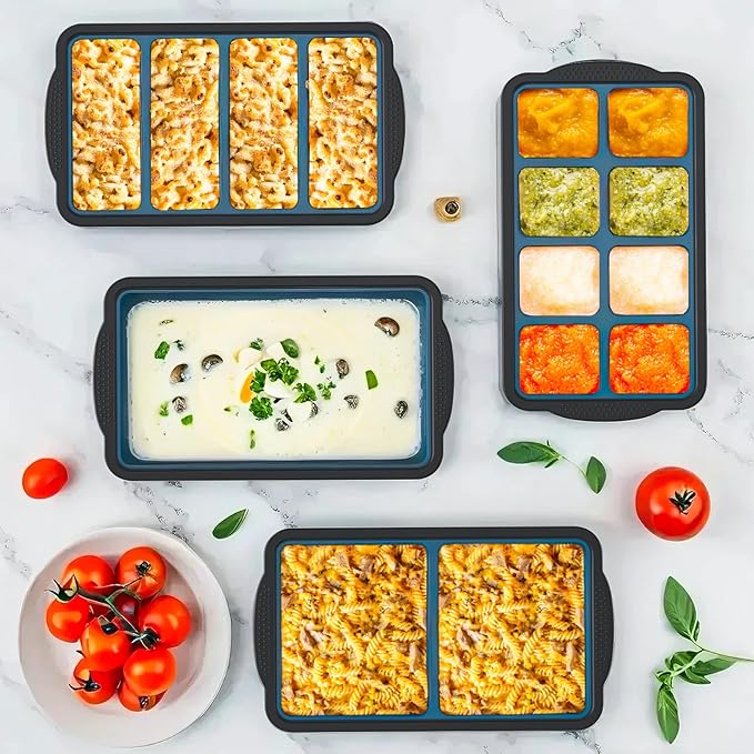 Silicone Freezer Tray With Lid, 2 Large 4 Cup Large Soup Freezer Molds Container for Meal Prepping, Ice Cube Tray, Perfect for Storing Leftovers, Sauces, Lasagna, 2-Pack