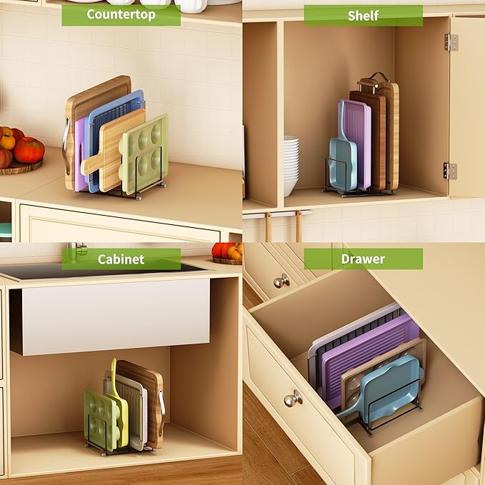 Cutting Board Organizer-1.6in Wide Kitchen Cutting Board Holder Stand for Pan,Baking Sheets,Cookie Sheets with 4 Slots,Baking Sheet Oragnizer(2PC-Medium)