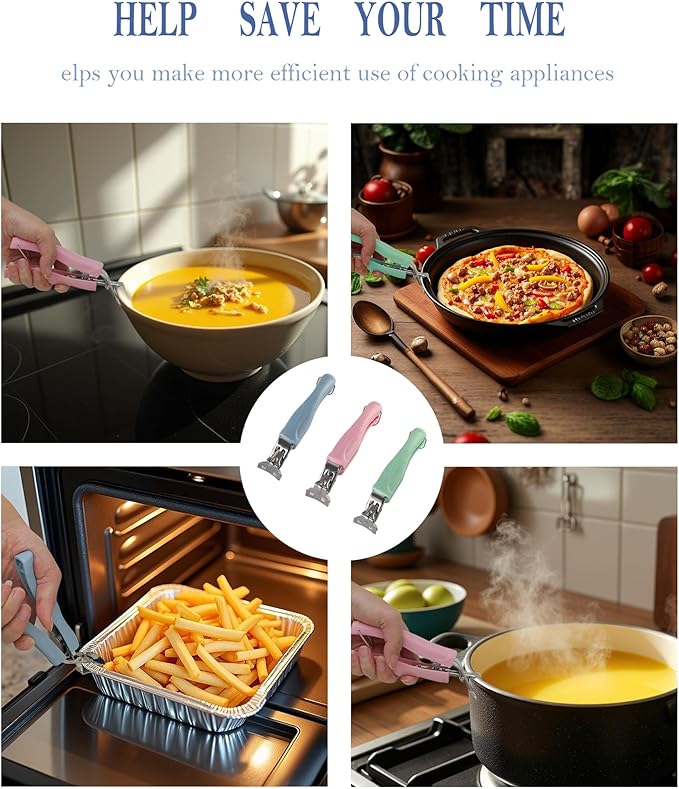 Stainless Steel Anti-Scalding Hot Bowl Dish Plate Gripper Clips Tongs Clamp Holder for Moving Hot Plate or Bowls with Food Out from Instant Pot Microwave Oven (1, Pink)
