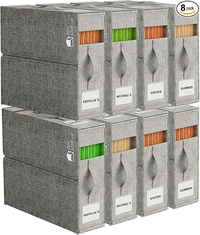8Pack Sheet Organizers and Storage - King/Queen Size Sheet Storage Organizer with Window, Foldable & Dustproof Sheet Organizer for Linen Closet for Summer Blankets & Sheet Sets,Grey