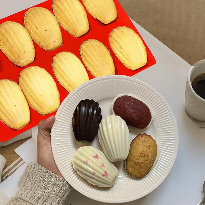 Madeleine Pans for Baking, Non-stick Silicone Madeleine Cookies Trays for Baking, 3Pcs Shell Shape Madeleine Mold Cake Pans (Regular(10-Cavity))