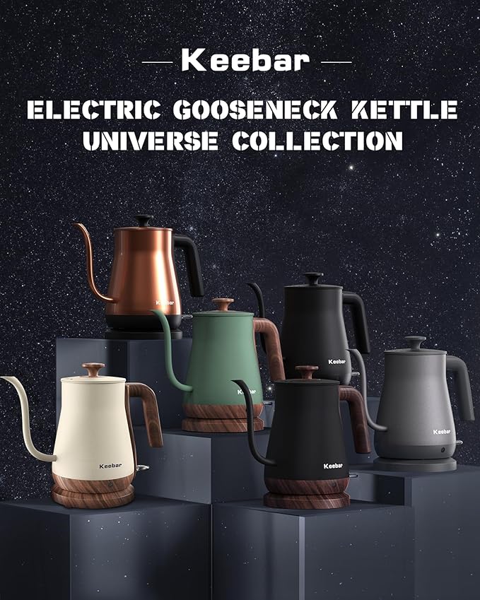 Gooseneck Electric Kettle, 1000W Electric Tea Kettle Stainless Steel, Pour Over kettle for Coffee, Wood-like Grain Finish Handle, Hot Water Kettle, Auto Shut Off, 0.8L, Beige