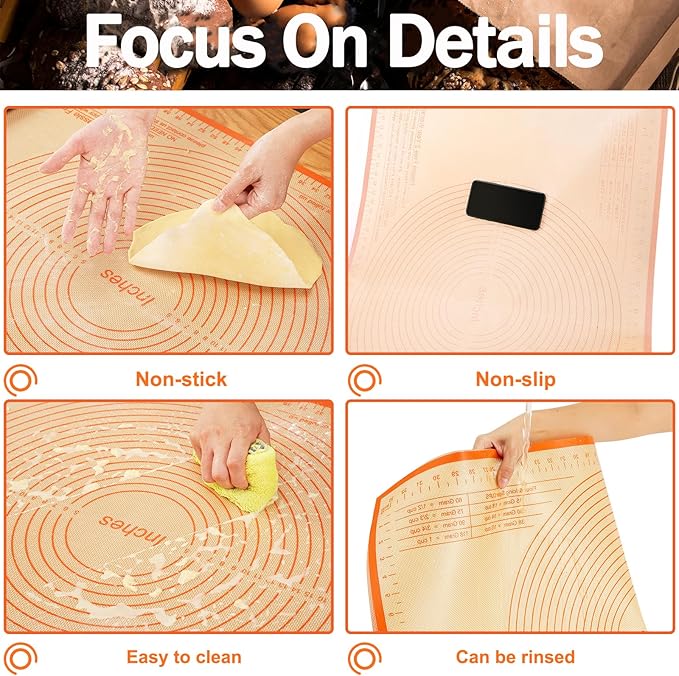 Pastry Mat 36x24 Inch Silicone Baking Mats Perfect for Dough, Pastry, Pie Crust, Fondant, Bread, Cookies, Pasta, Pizza, Kitchen Counter Mat