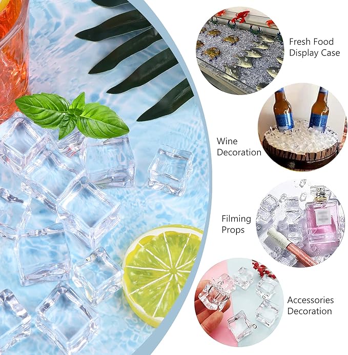 Fake Ice Cubes, 15 mm 100 PCS Artificial Ice Cubes, Acrylic Vase Fillers Crystal Rocks Diamonds,Table Scatter, Party Favor, Wedding Decoration, Photography