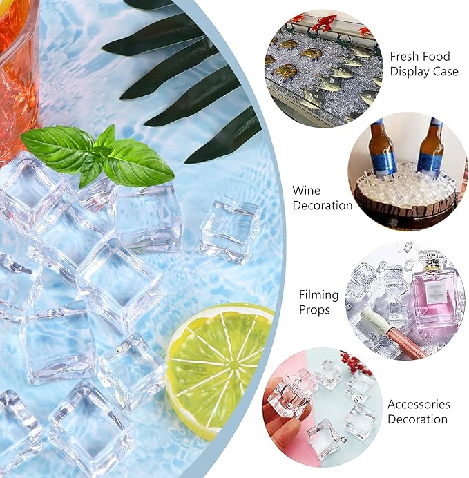 Fake Crushed Square Ice Cubes Artificial Acrylic Crystal Diamonds for Vase Fillers,Table Scatter, Party Favor, Wedding Decoration, Photography Props, Food Display (square-10MM/0.39 in 200 pcs)