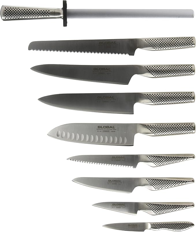 Global 10 piece Knife Block Set - Lightweight Japanese Stainless Steel, Razor-Sharp Edge, Made in Japan (G-2, G-3, G-9, G-38, G-48, GS-3, GS-7, GS-14, GS-38), G-88/101ST