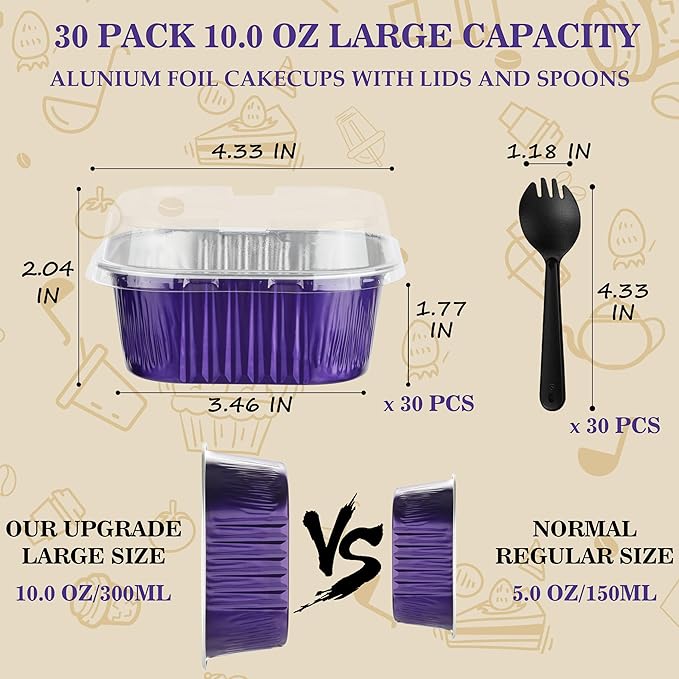 30PCS 10OZ Mini Cake Pans with Lids - Aluminum Foil Baking Cups - Mini Square & Cheesecake Pans for Birthday & Holiday Baking, Violet
